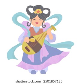 Hand drawn illustration of Benzaiten