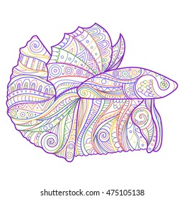 Hand Drawn Illustration of Betta Fish. Clothing print in Boho Style