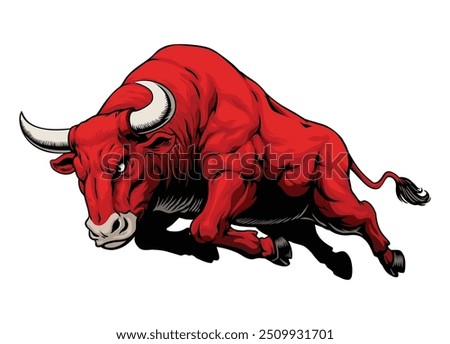 Hand Drawn Illustration of Big Angry Muscle Bull Attacking