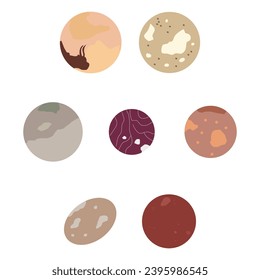 Hand drawn illustration of biggest dwarf planets of Solar System in descending order, real size ratio