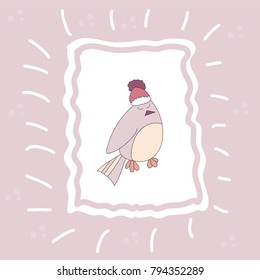 Hand drawn illustration of bird in frame 