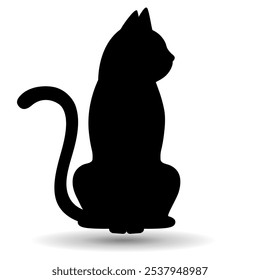 Hand drawn illustration of a black cat silhouette on a white background