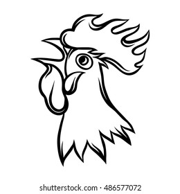 Hand drawn illustration of black rooster on white background.