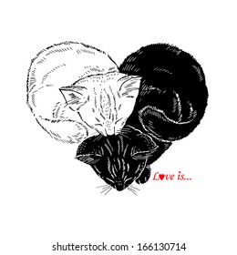 Hand Drawn Illustration Black White Kittens Stock Vector (Royalty Free ...