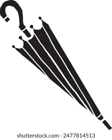Hand drawn illustration of a black and white umbrella
