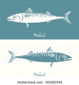 Hand Drawn Illustration of a Blue Mackerel positive and negative