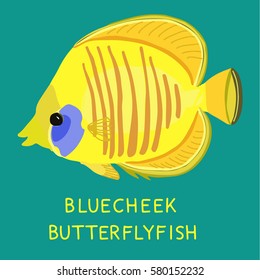a hand drawn illustration of bluecheek butterflyfish; a tropical fish sketchy illustration; childish style