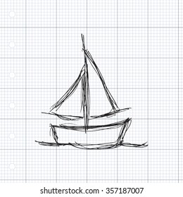 Hand drawn illustration of a boat with sails