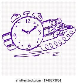 hand drawn illustration of a bomb, timer, about to blow, dynamite