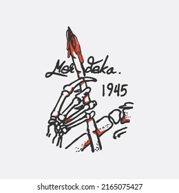 Handgezeichnete Illustration von Knochenhunden mit spitzenem Bambus am indonesischen Unabhängigkeitstag, 17. August 1945