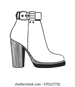 Hand drawn illustration boots. Creative ink art work. Actual vector drawing shoes