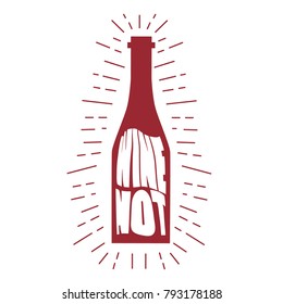 Hand drawn illustration with bottle of wine and lettering. Vinous and white background vector, english text. Poster design Wine not. Positive concept