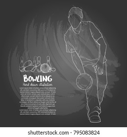 hand drawn illustration of bowling players. chalk drawing style