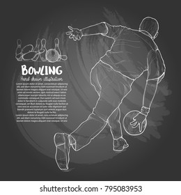 hand drawn illustration of bowling players. chalk drawing style