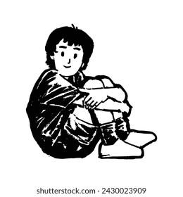 a hand drawn illustration of a boy sitting