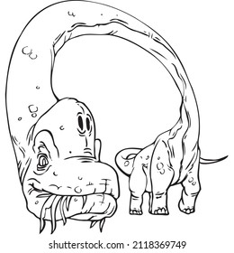 A hand drawn illustration of a  brachiosaurus made into a Vector image.