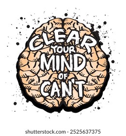 Hand drawn illustration of a brain with the words clear your mind of can't