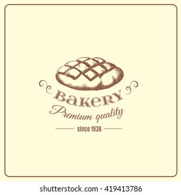 Hand drawn illustration of bread isolated . Bakery product. Template for poster business card banner label and icon for bakery shop and menu. Bakery hand sketched. 