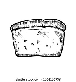 Hand drawn Illustration of bread, pan loaf in vintage engraved style. isolated on white. 