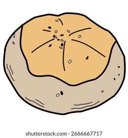 Hand drawn illustration of a bread roll. Simple vector style with a rustic look, perfect for bakery design, menu decoration, food icons, or cooking-related projects.