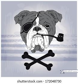Hand drawn illustration of bulldog pirate