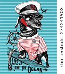 Hand drawn illustration of bulldog sailor