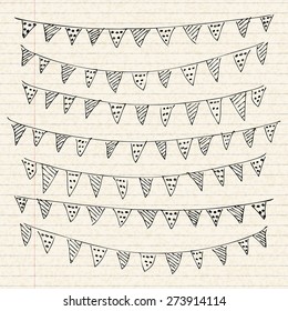 Hand Drawn Illustration Of Bunting On A Sheet Of Lined Paper