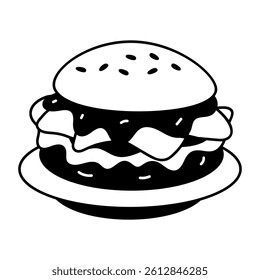 A hand drawn illustration of burger on a plate 
