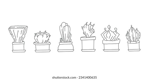 Hand drawn illustration of a cactus family in a pot.