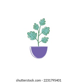 Hand drawn Illustration of cactus on pot. Cute children art. Cartoon style hand drawn decorative, indoor, green cactus for poster icon
