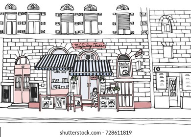 Hand drawn illustration of cafe