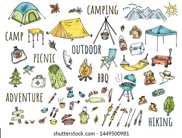 hand drawn illustration camp outdoor