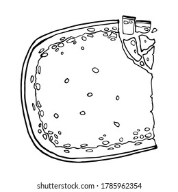 Hand drawn illustration of cantal cheese. Handwritten graphic technique