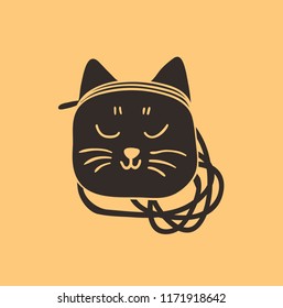Hand drawn illustration Cat Bag. Creative ink art work. Actual vector drawing Clutch. Artistic isolated Halloween object