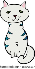 Hand drawn illustration Cat with blue stripes. Vector doodle Clip Art