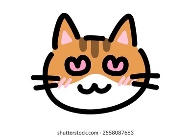 hand drawn illustration of cat with heart eyes