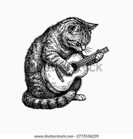 hand drawn illustration of a cat playing guitar vector