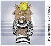 hand drawn illustration of cat sailor 