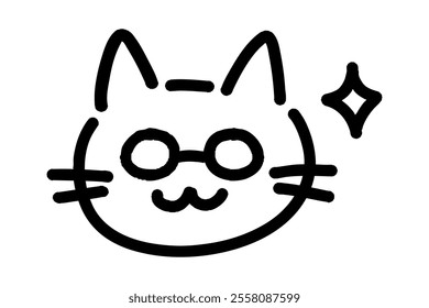 Hand drawn illustration of a cat that wears glasses and seems to tell you everything.