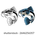 Hand Drawn Illustration of Catfish Isolated with black and white version