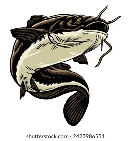 Hand Drawn Illustration of Catfish Isolated