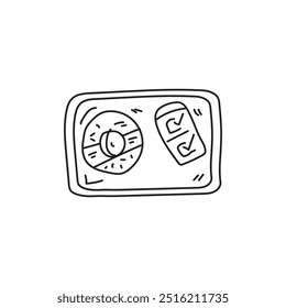 Hand drawn illustration of a CD and a phone case with checkmarks. Concept of music, technology, and digital downloads.