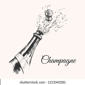 Hand drawn Illustration of Champagne explosion.