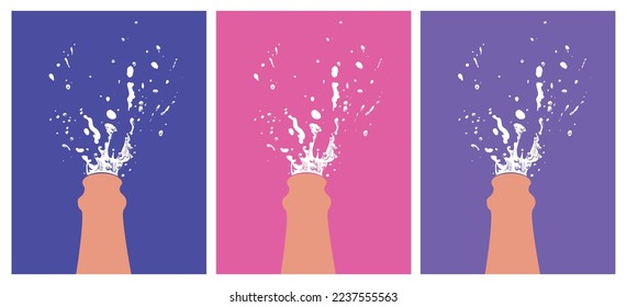 Hand drawn Illustration of Champagne explosion. Memphis. Hand drawn Illustration of Champagne explosion. Vector Illustration. Pop Art. Modern art. New Year