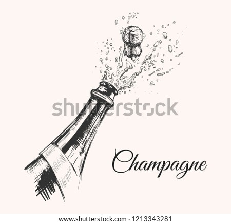 Hand drawn Illustration of Champagne explosion.