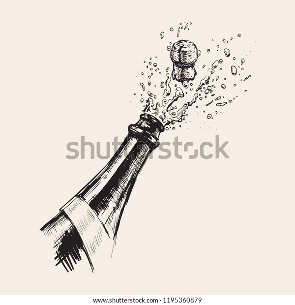 シャンパンの爆発の手描きのイラスト 酒は泡ではね散る のベクター画像素材 ロイヤリティフリー