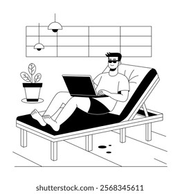 Hand drawn illustration of a character doing pool work