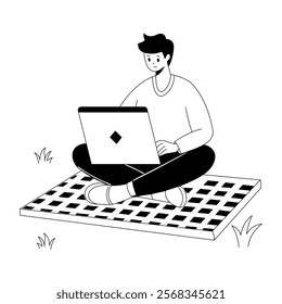 Hand drawn illustration of a character doing picnic work