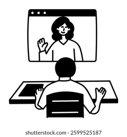A hand drawn illustration of a character doing virtual study