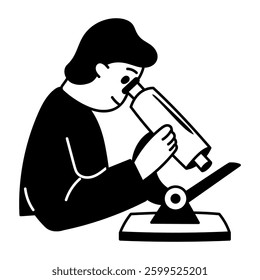Hand drawn illustration of a character doing lab research 

